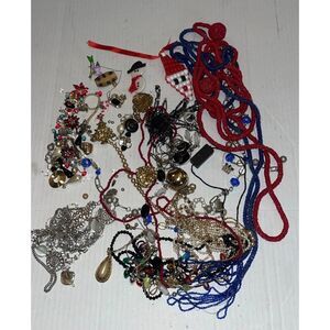 Grandmas Jewelry Lot Necklaces Earrings Brooch Pins